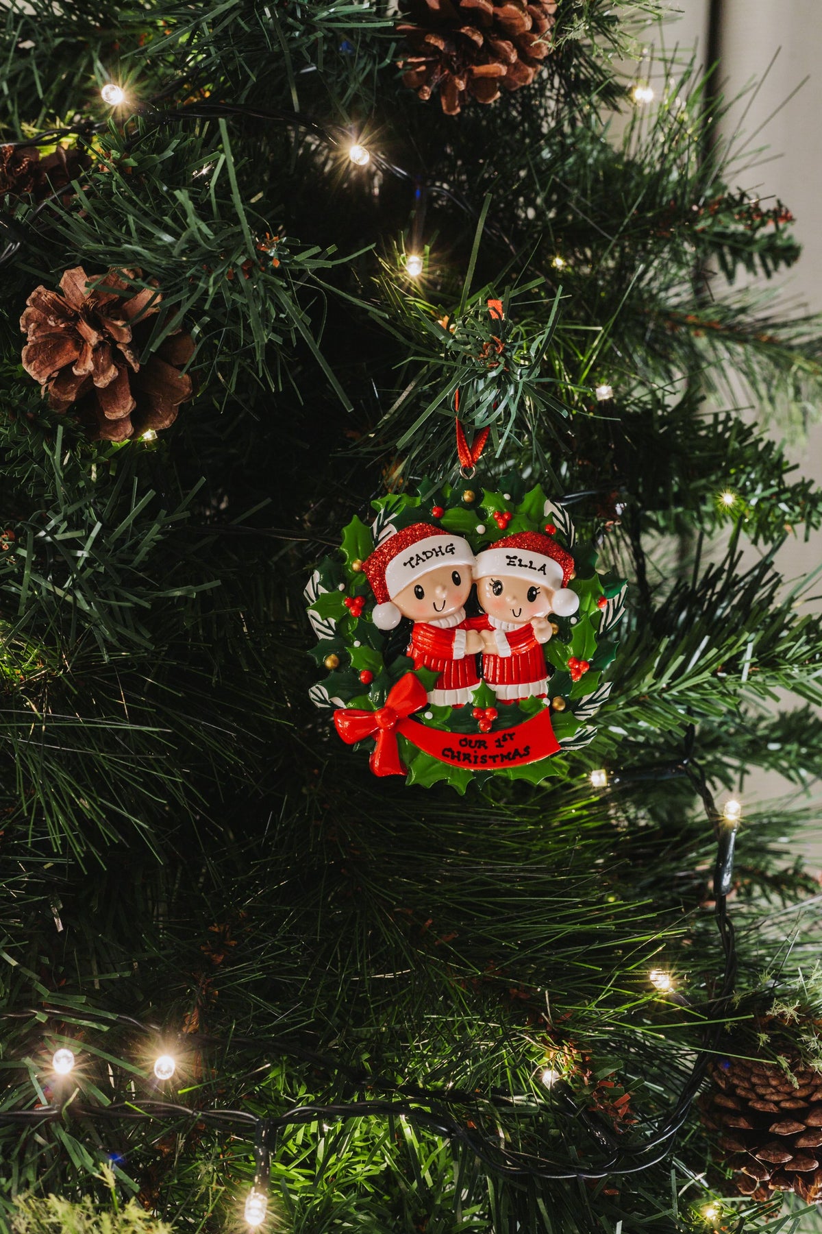 Wreath Family x 2 hanging on a Christmas tree
