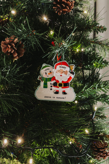 Cute Christmas Characters Personalised Christmas Decoration hanging on a Christmas tree