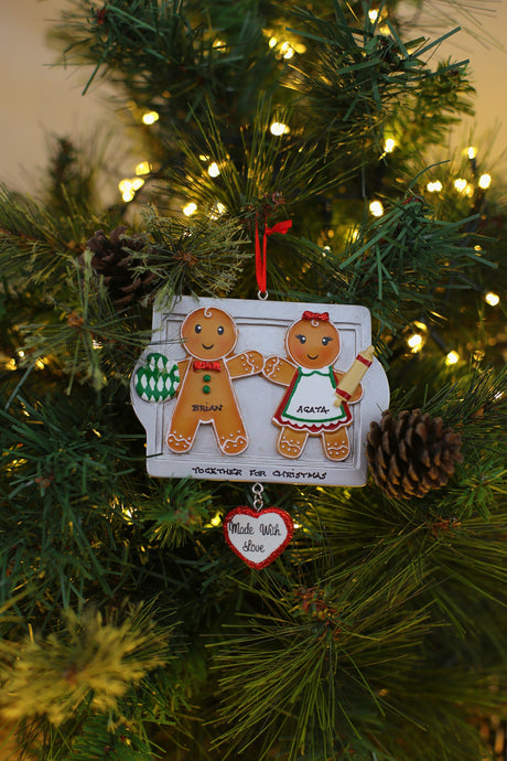 Made With Love Family Of 2 Personalised Christmas Decoration hanging on a Christmas tree