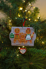 Made With Love Family Of 3 Personalised Christmas Decoration hanging on a Christmas tree