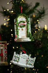 White Door hanging on a Christmas tree