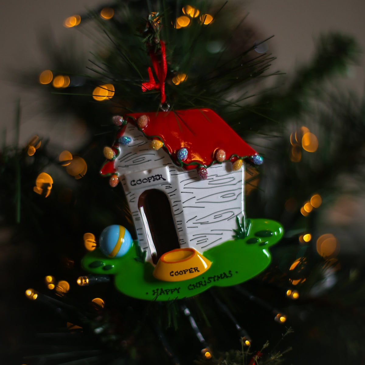 White Dog House hanging on a Christmas tree