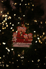 Pajama Family of 5 Personalised Christmas Decoration Ornament hanging on a Christmas tree